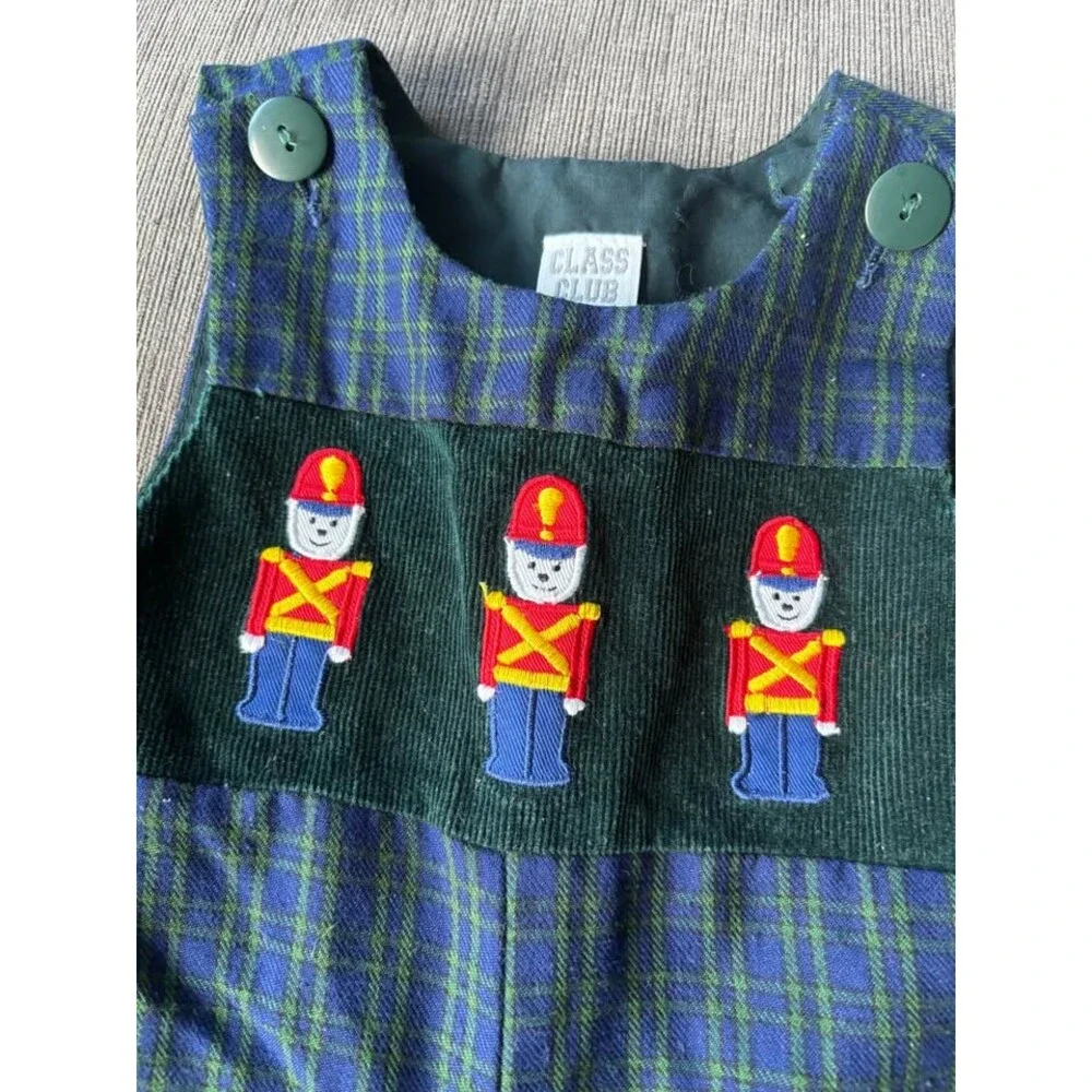 Vintage Class Club Boys 12 months Christmas Plaid Smocked Soldier Nutcracker Ove